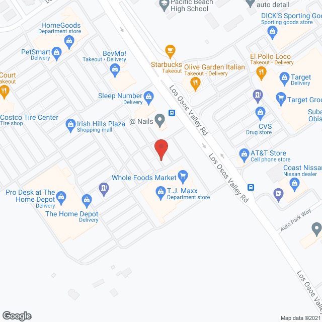 Map of the neighborhood around Villagio San Luis Obispo, a CCRC ( Fall '21)