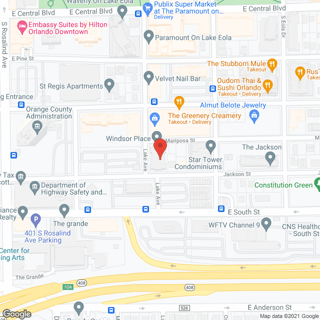 Map of the neighborhood around Orlando Lutheran Towers and Windsor Place CCRC