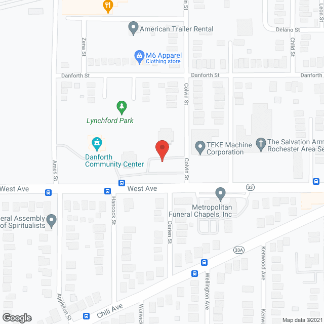 Map of the neighborhood around Family Srvs/Rochester Ehp1 Danforth Towers East