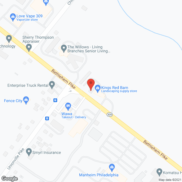 Map of the neighborhood around The Willows of Living Branches, a CCRC