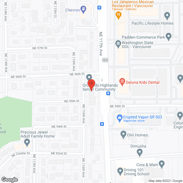 Map of the neighborhood around Orchards Highland II