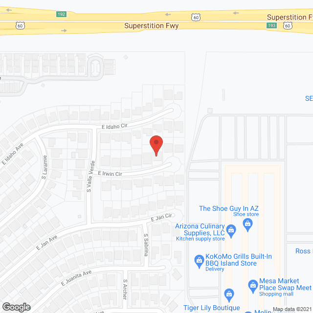Map of the neighborhood around Julian's Assisted Living