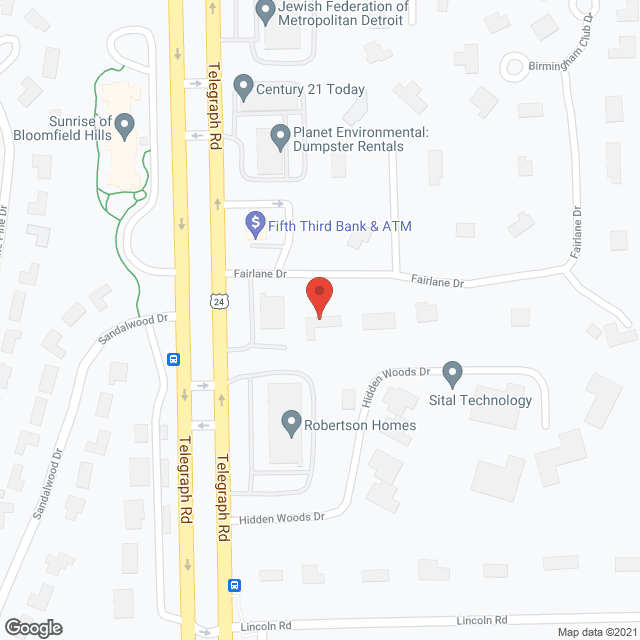 Map of the neighborhood around Fairlane Assisted Living of Bloomfield