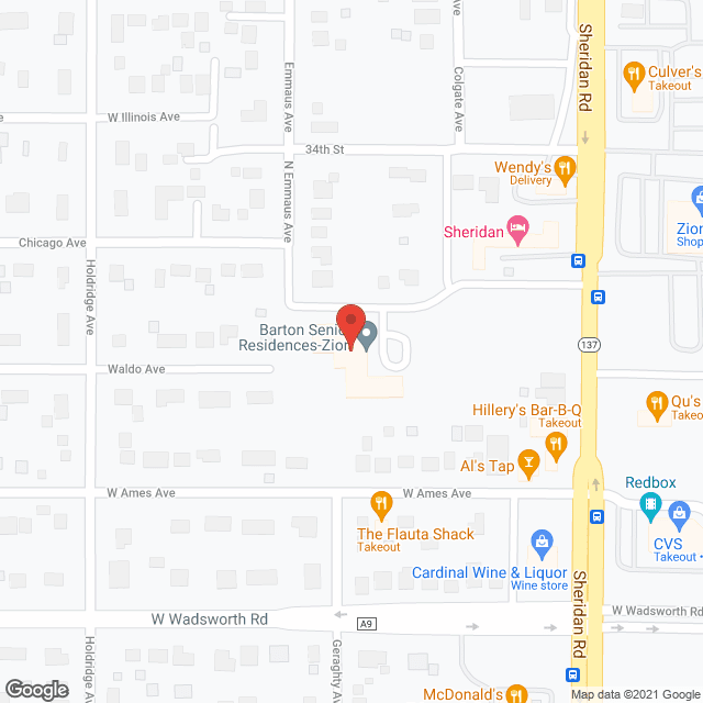 Map of the neighborhood around Barton Senior Residences of Zion