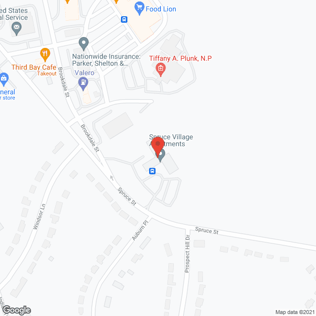 Map of the neighborhood around Spruce Village Apts