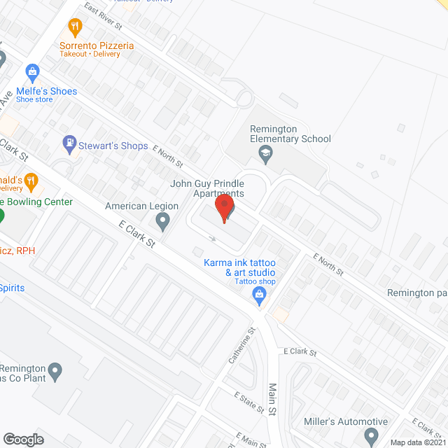 Map of the neighborhood around John Guy Prindle Apartments