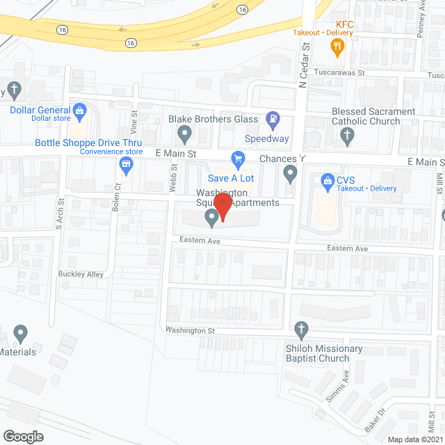 Map of the neighborhood around Washington Square Apartments