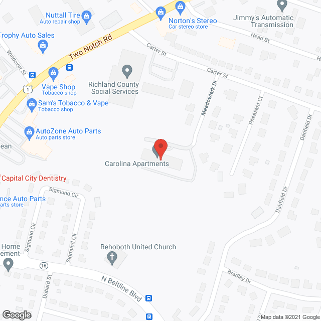 Map of the neighborhood around Carolina Apartments