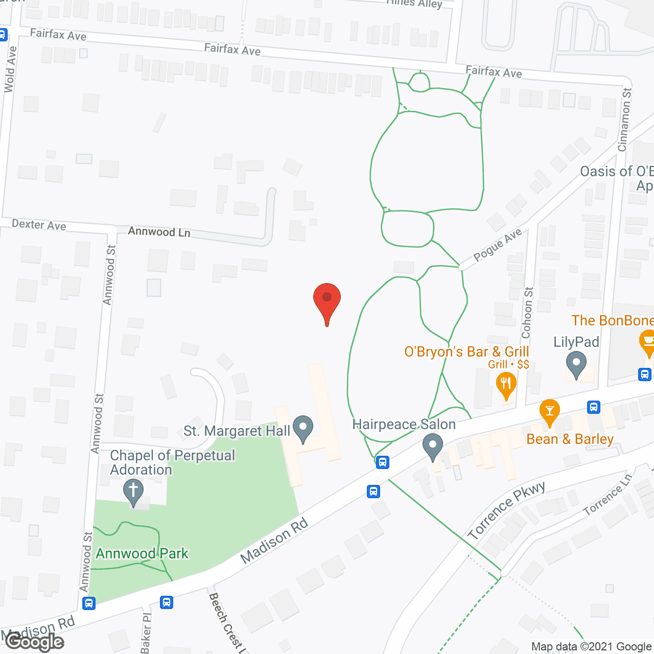 Map of the neighborhood around Saint Margaret Hall