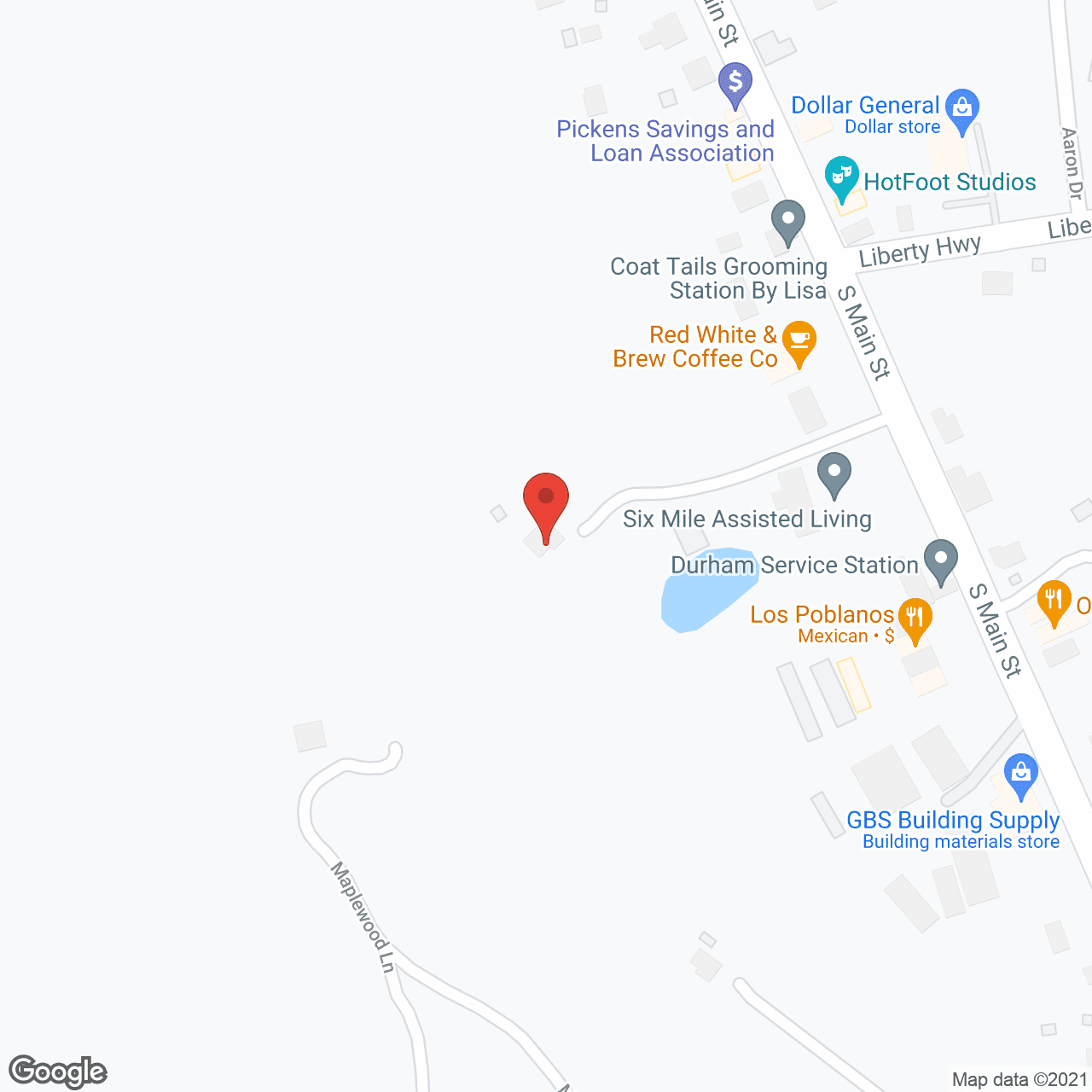 Map of the neighborhood around Six Mile Retirement