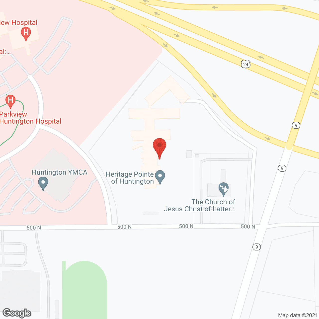 Map of the neighborhood around Heritage Pointe of Huntington, a CCRC