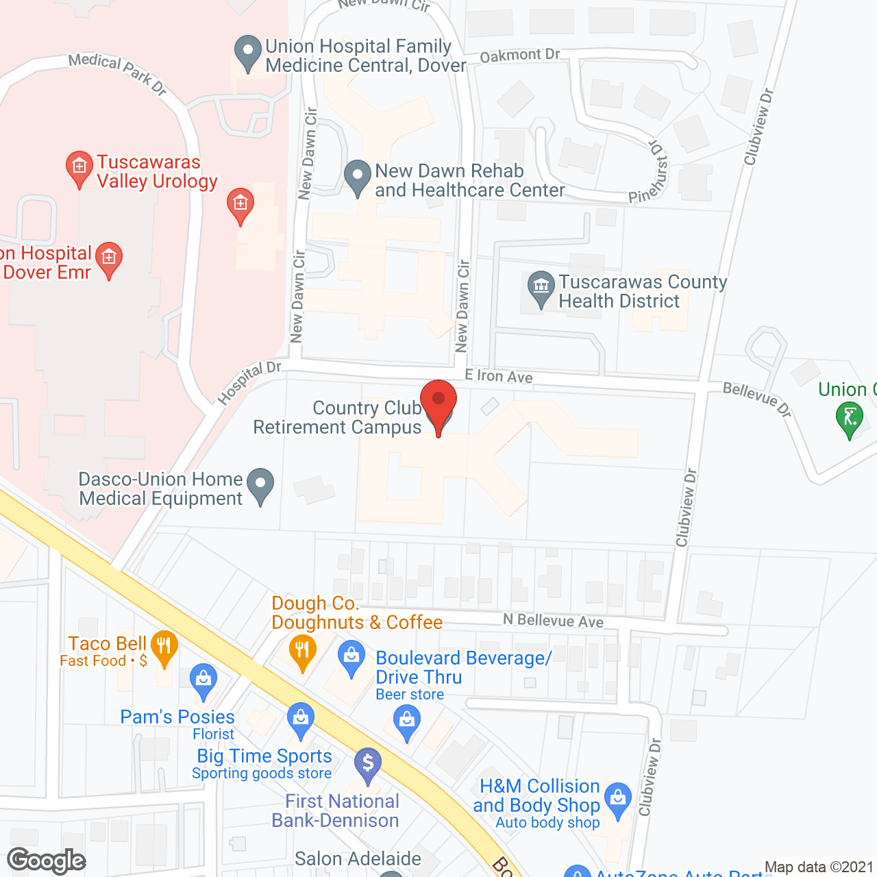 Map of the neighborhood around Country Club Retirement Center at Dover