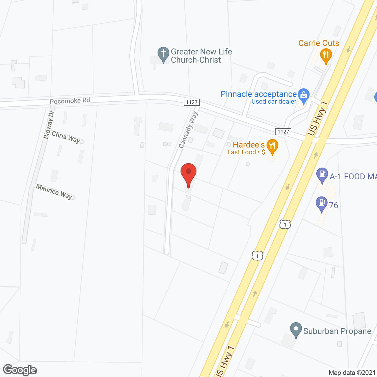 Map of the neighborhood around Divine Family Care at Cannady Way