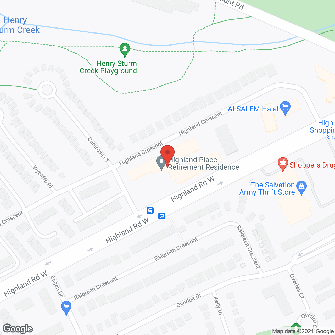 Map of the neighborhood around Highland Place