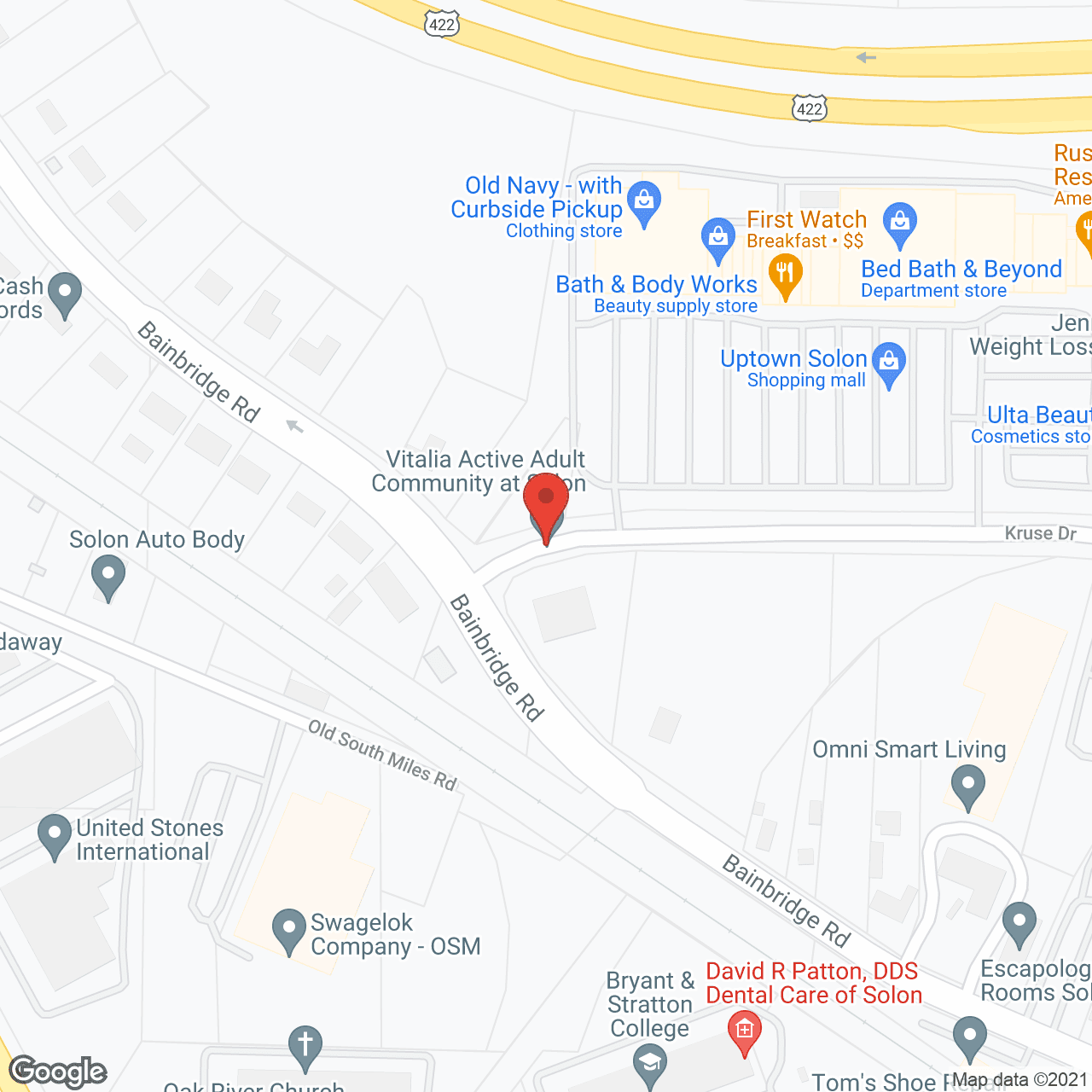 Map of the neighborhood around Vitalia Active Adult Community at Solon