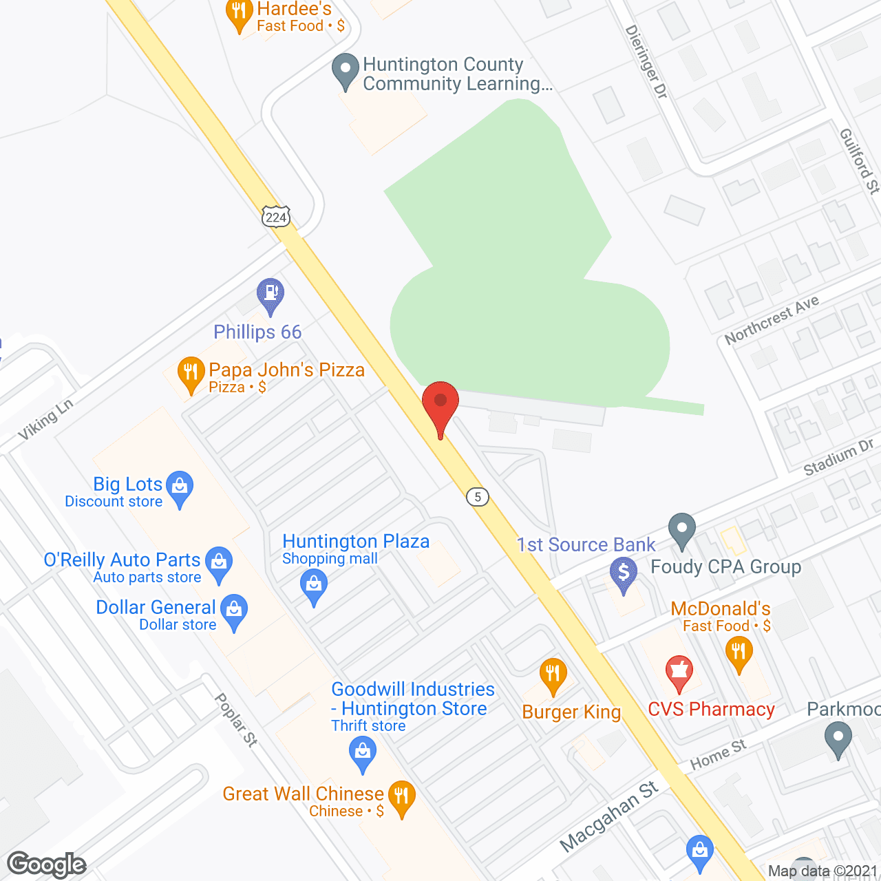 Map of the neighborhood around Central Living Sr. Apts