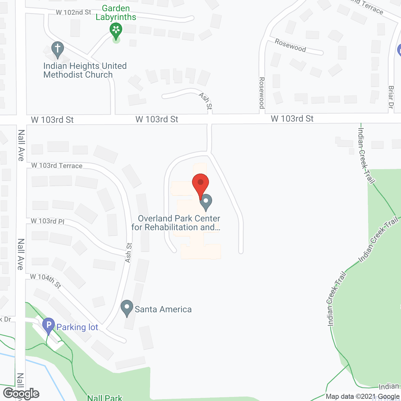 Map of the neighborhood around Overland Park Center for Rehabilitation and Nursing