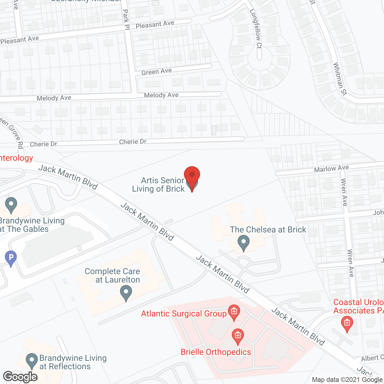 Map of the neighborhood around Artis Senior Living of Brick