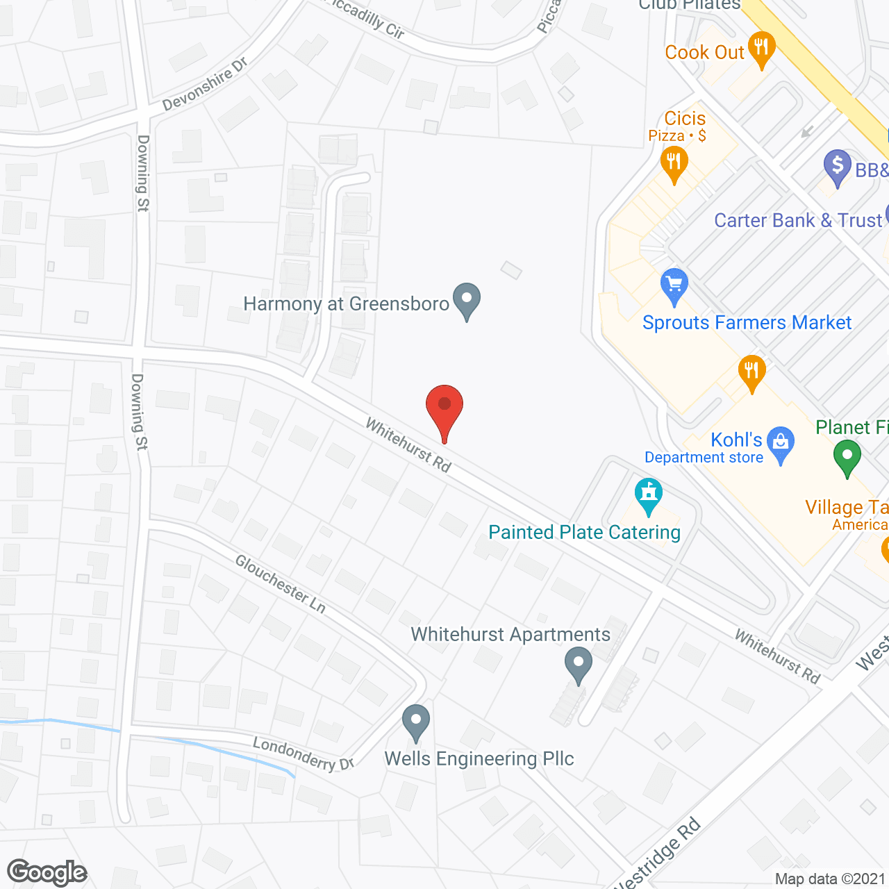 Map of the neighborhood around Harmony at Greensboro