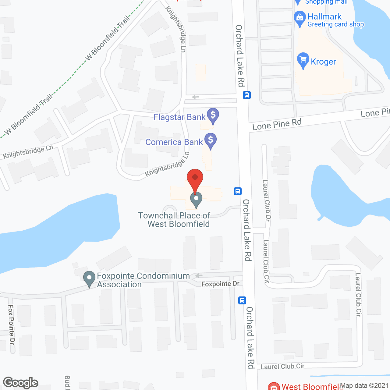 Map of the neighborhood around Townehall Place of West Bloomfield