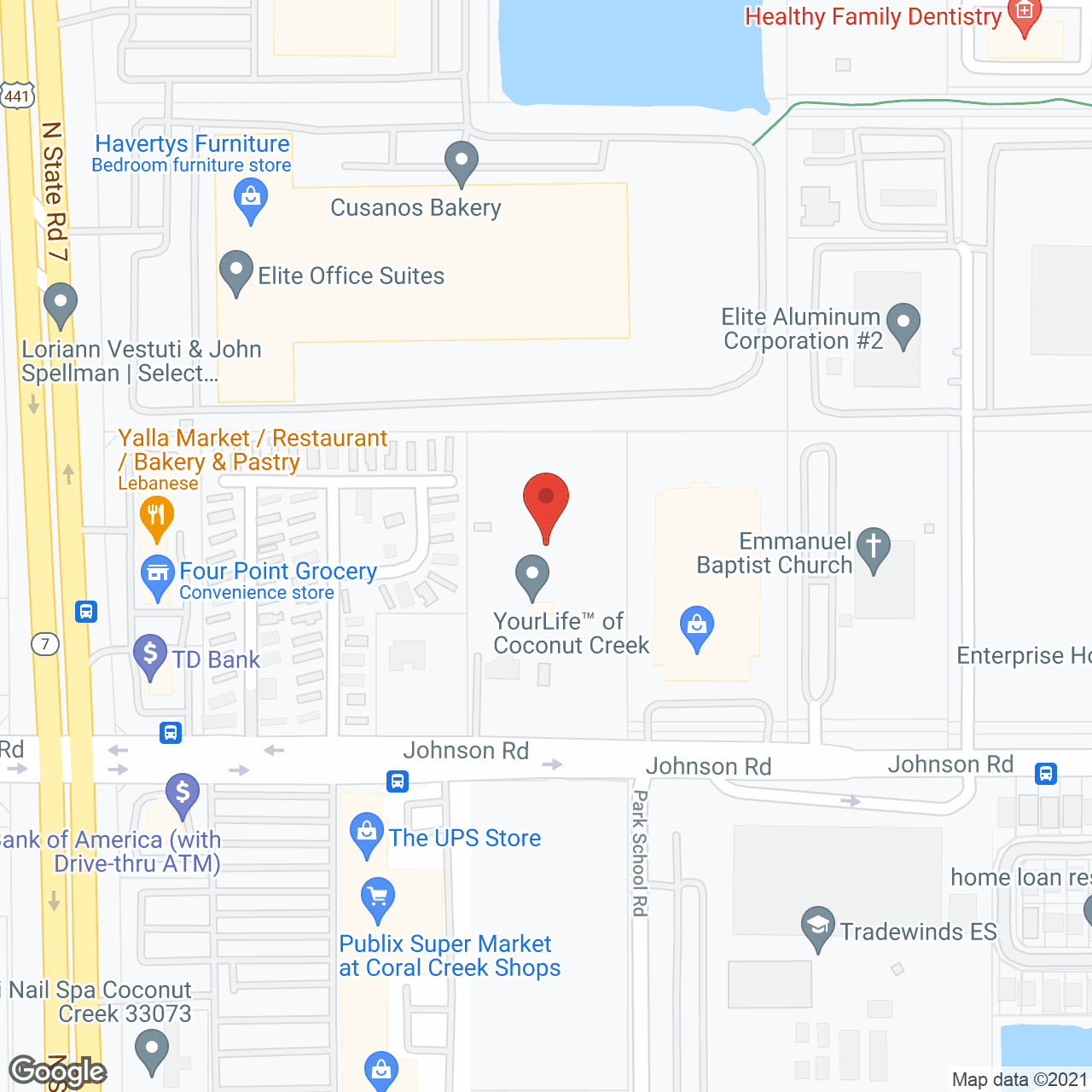 Map of the neighborhood around YourLife of Coconut Creek