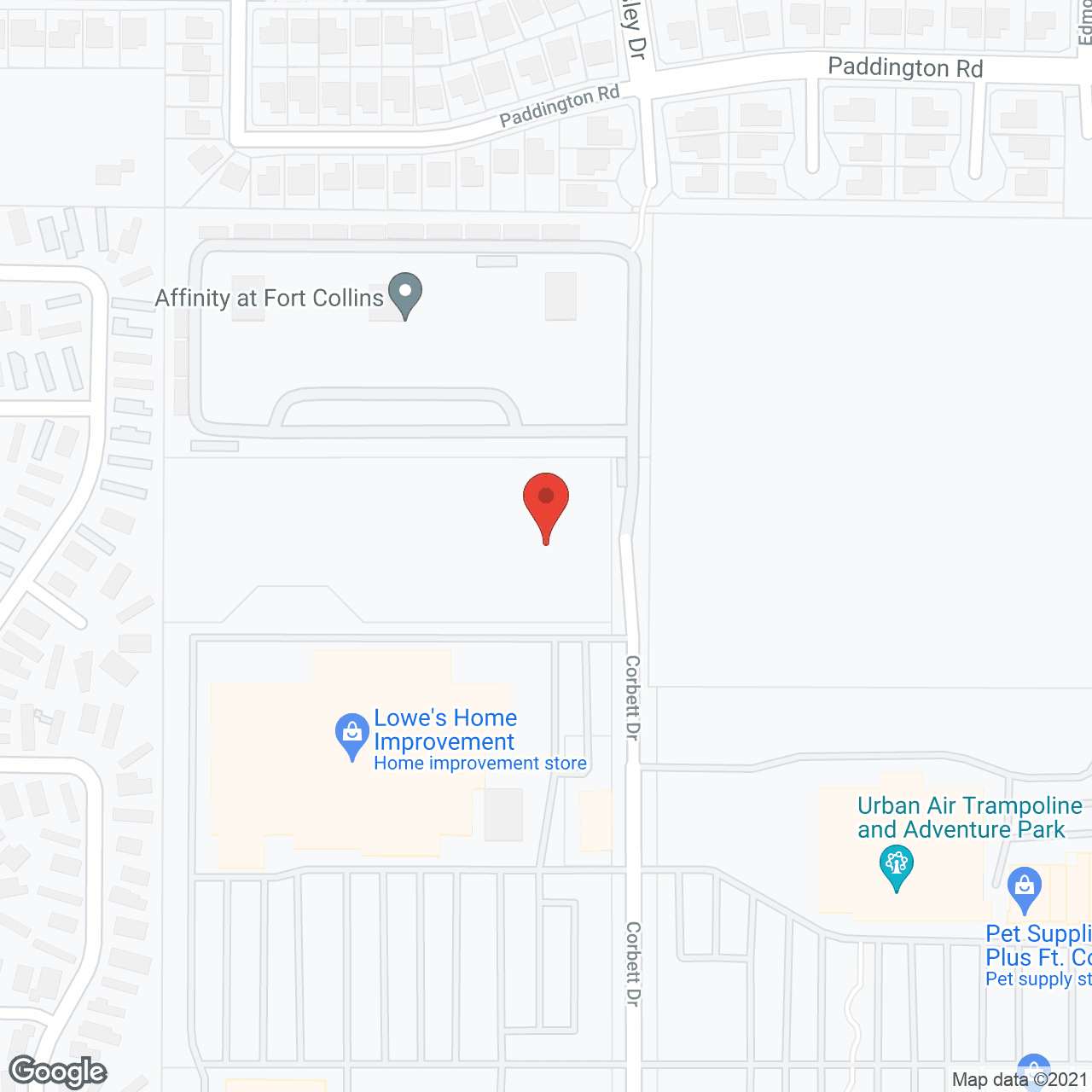 Map of the neighborhood around Affinity at Fort Collins