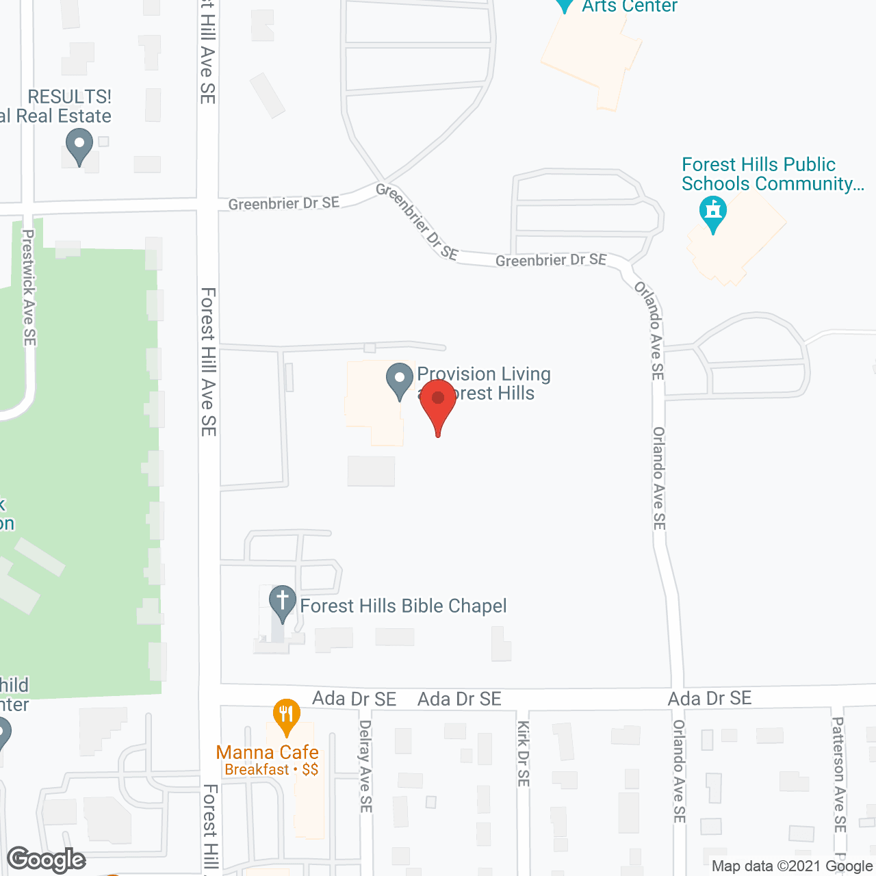 Map of the neighborhood around Provision Living of Forest Hills