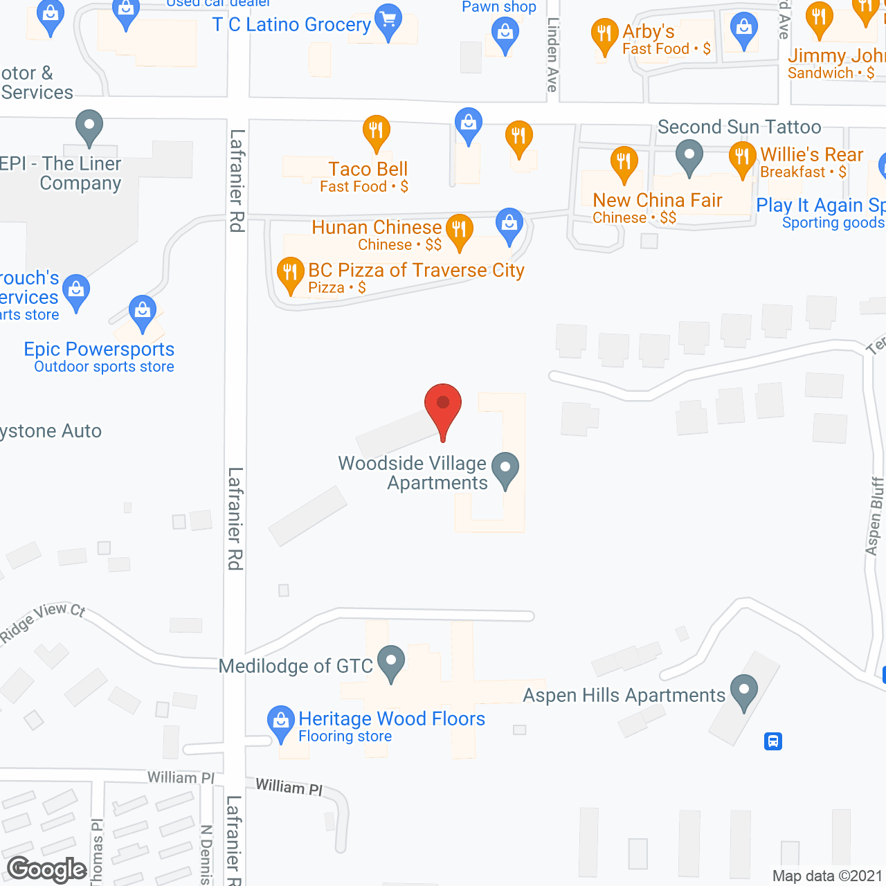 Map of the neighborhood around Woodside Village