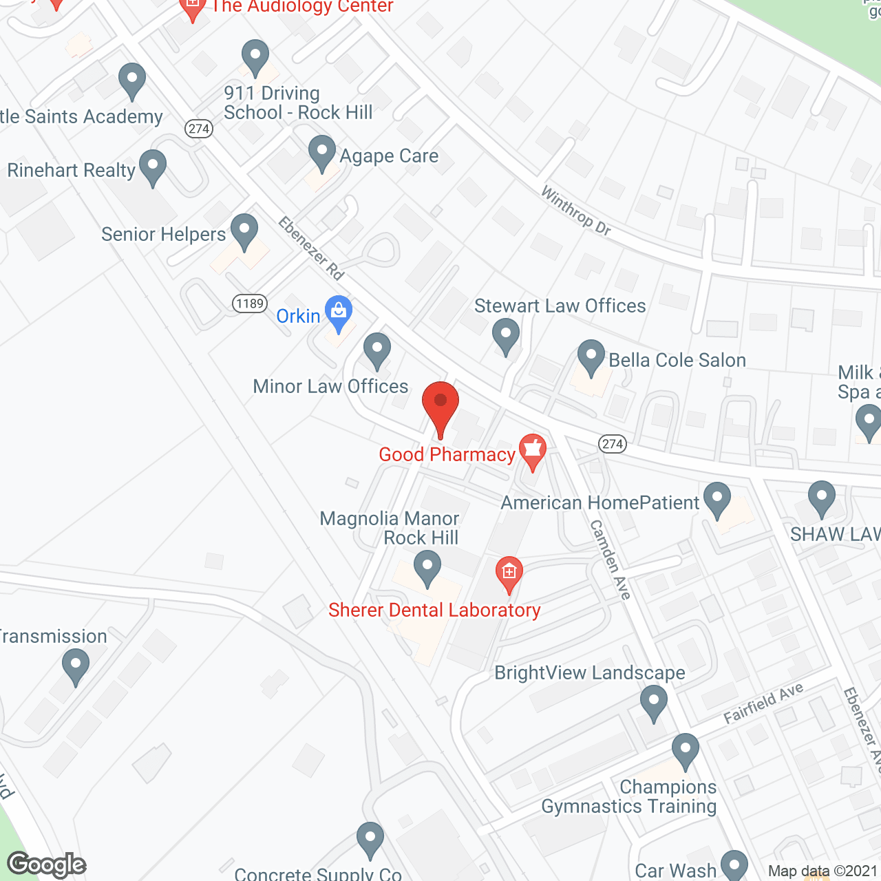 Map of the neighborhood around Magnolia Manor of Rock Hill