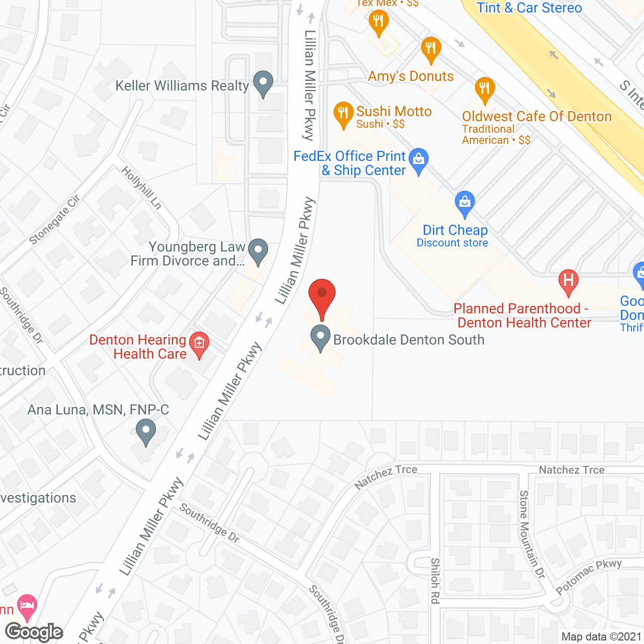 Map of the neighborhood around Brookdale Denton South