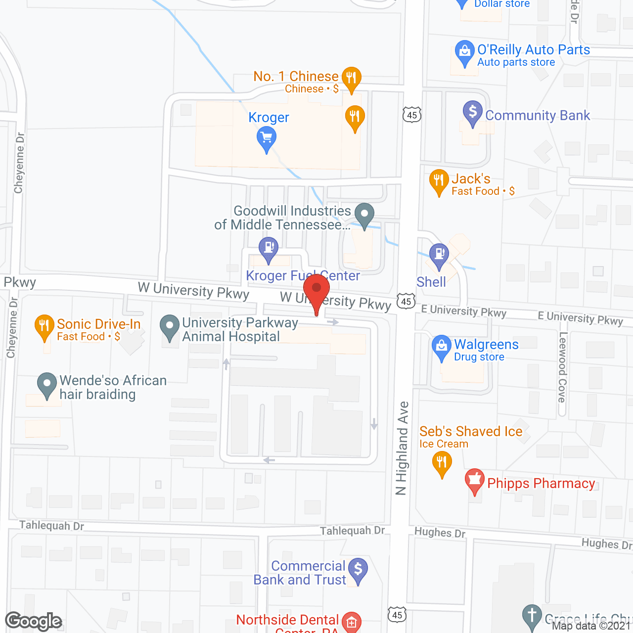 Map of the neighborhood around Brookdale Jackson Oaks