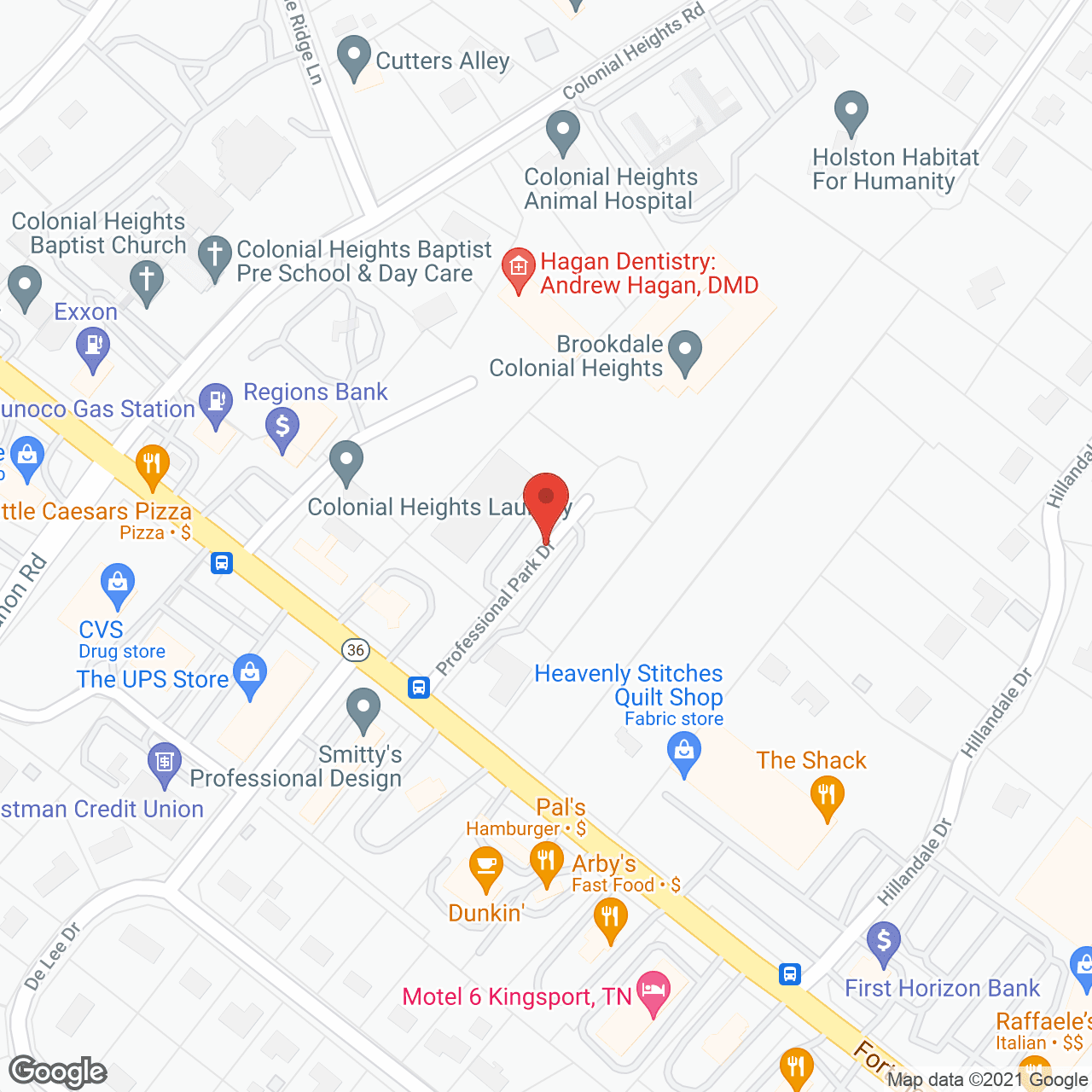 Map of the neighborhood around Brookdale Colonial Heights