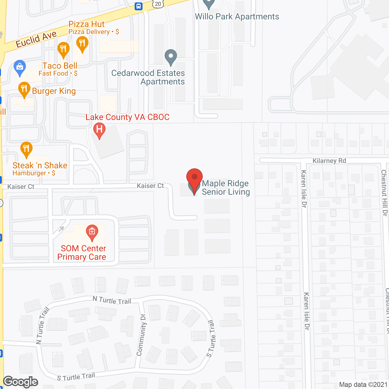 Map of the neighborhood around Maple Ridge Senior Living