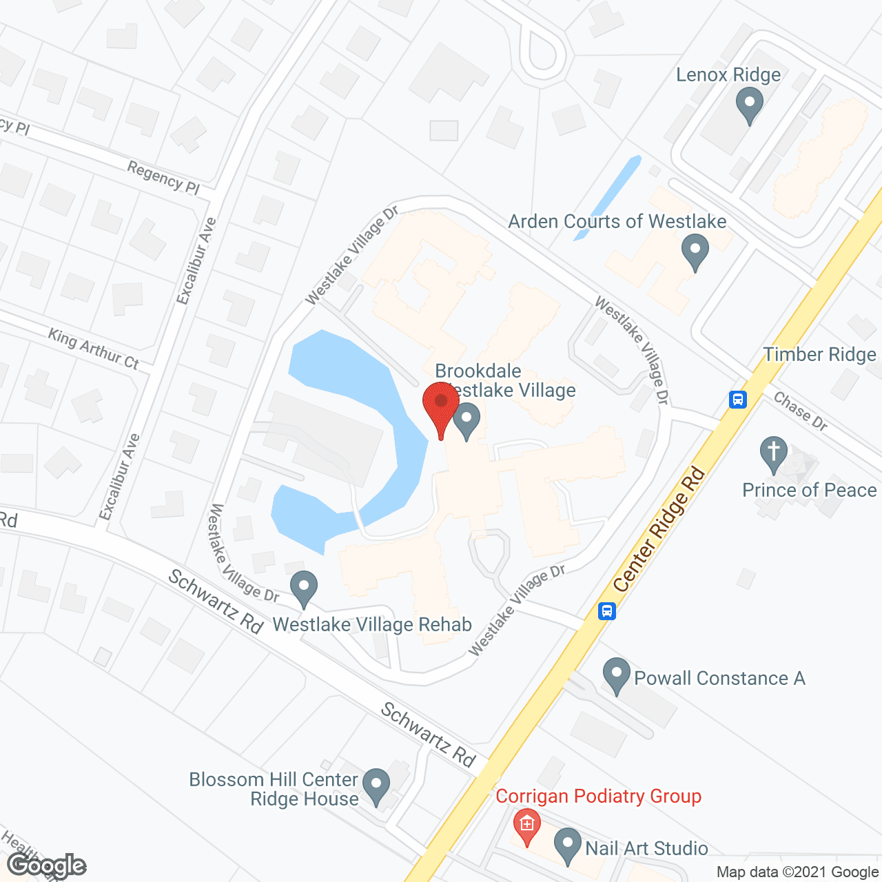 Map of the neighborhood around Brookdale Westlake Village (Offering HealthPlus)