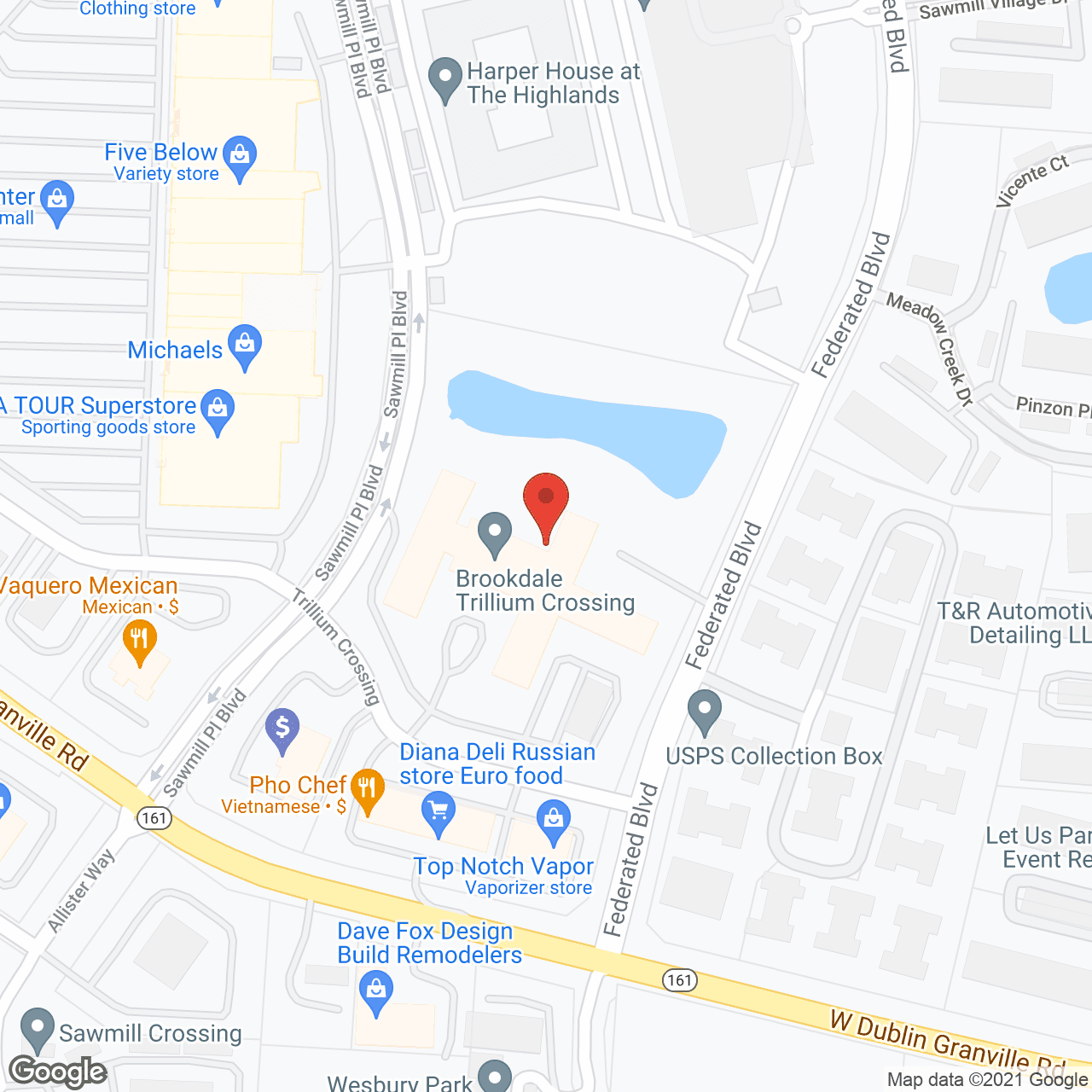 Map of the neighborhood around Brookdale Trillium Crossing