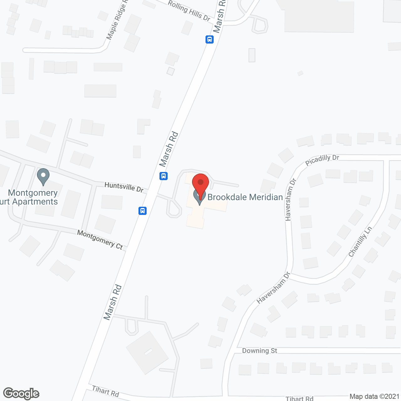 Map of the neighborhood around Brookdale Meridian AL