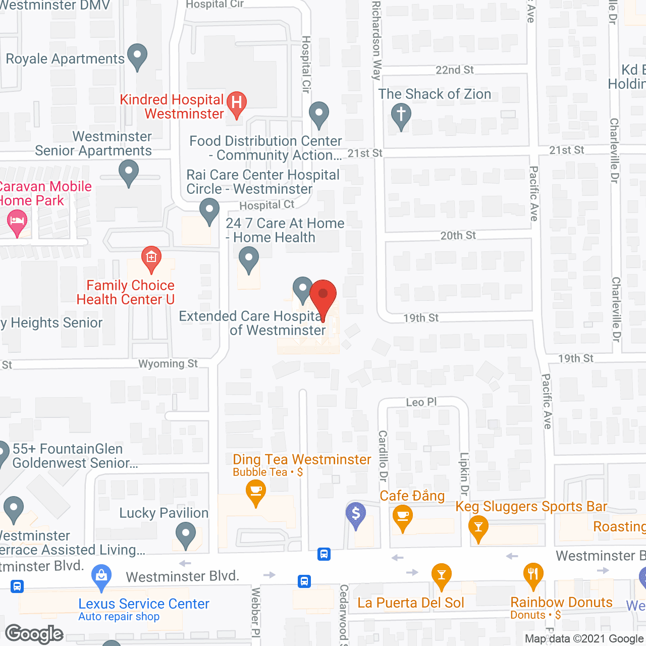 Map of the neighborhood around Extended Care Hospital of Westminster