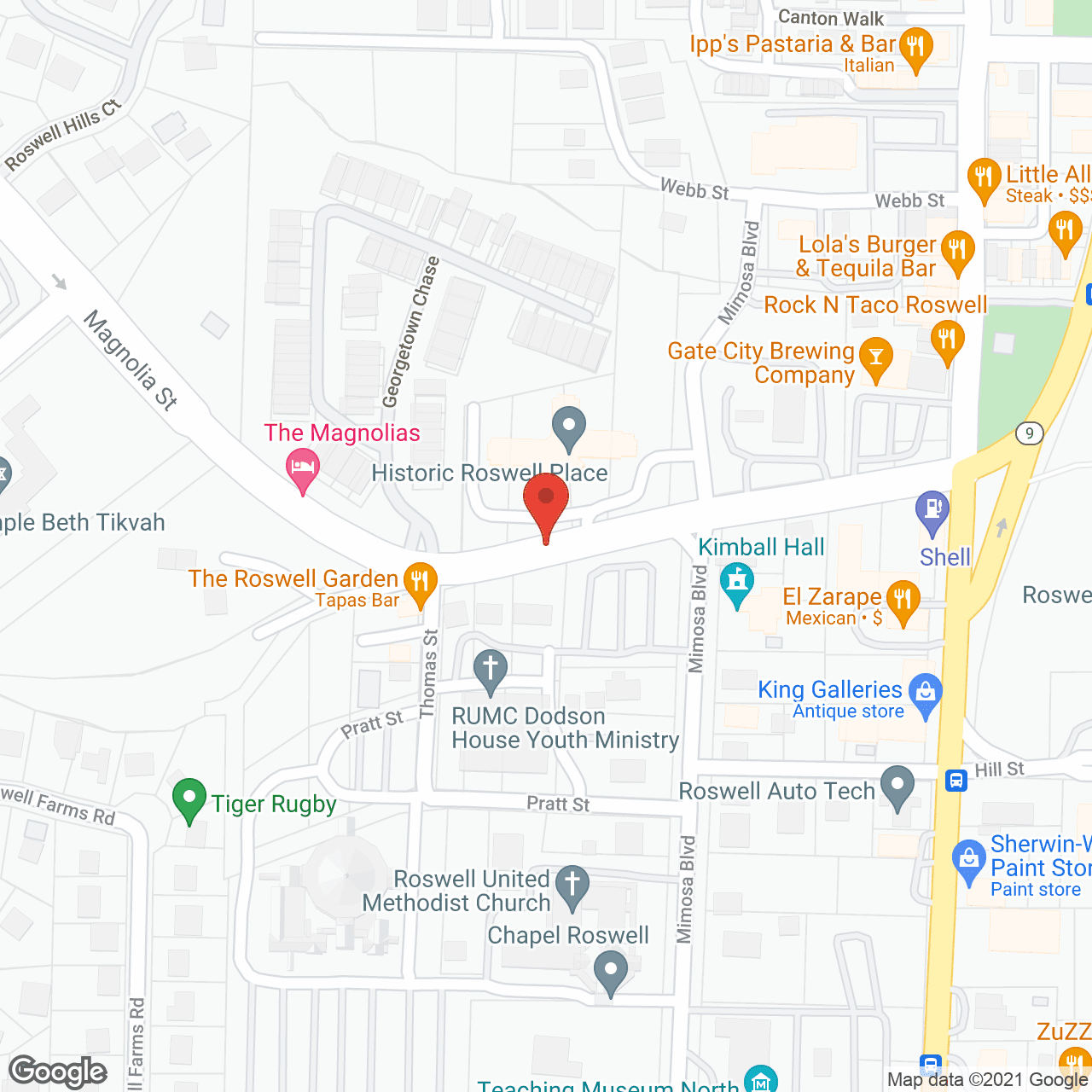 Map of the neighborhood around Historic Roswell Place