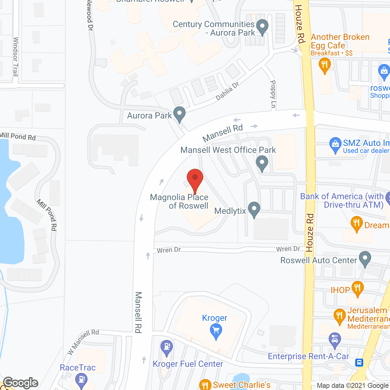 Map of the neighborhood around Magnolia Place of Roswell