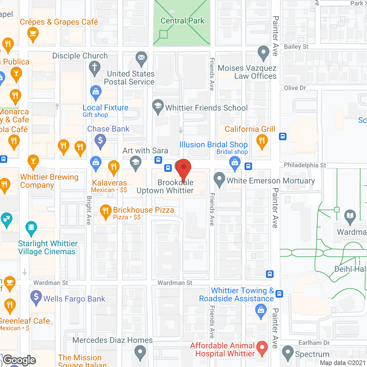 Map of the neighborhood around Brookdale Uptown Whittier