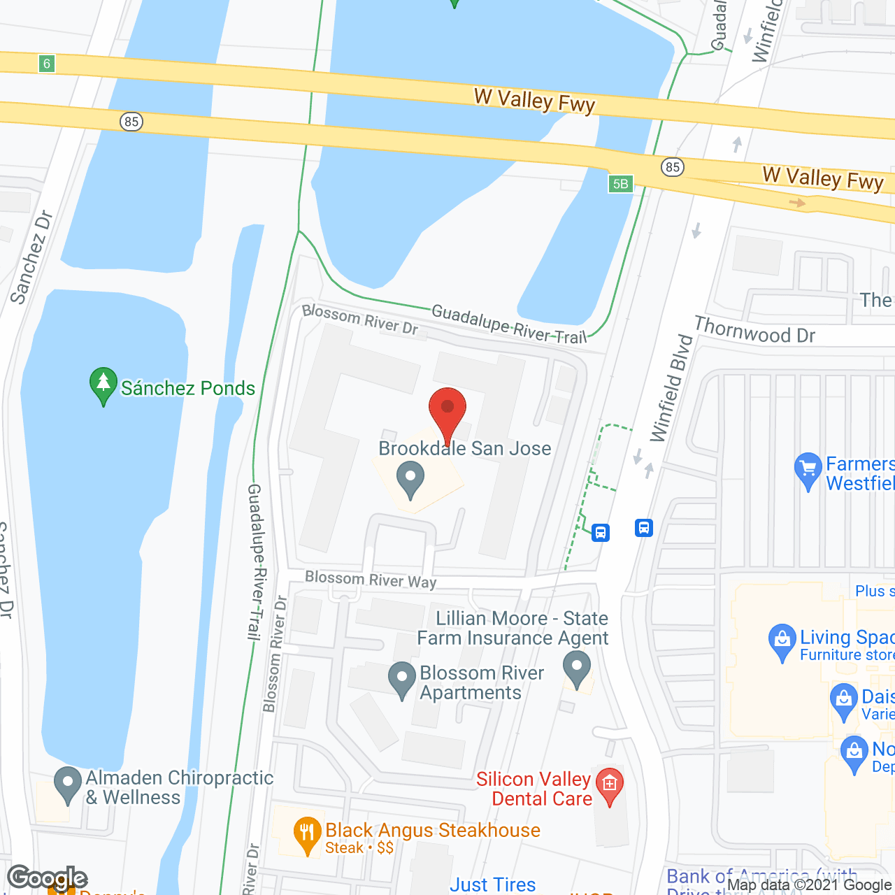 Map of the neighborhood around Brookdale San Jose