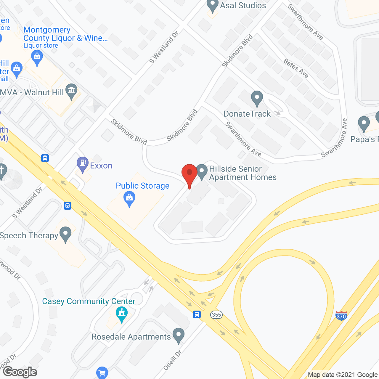 Map of the neighborhood around Hillside Senior Living