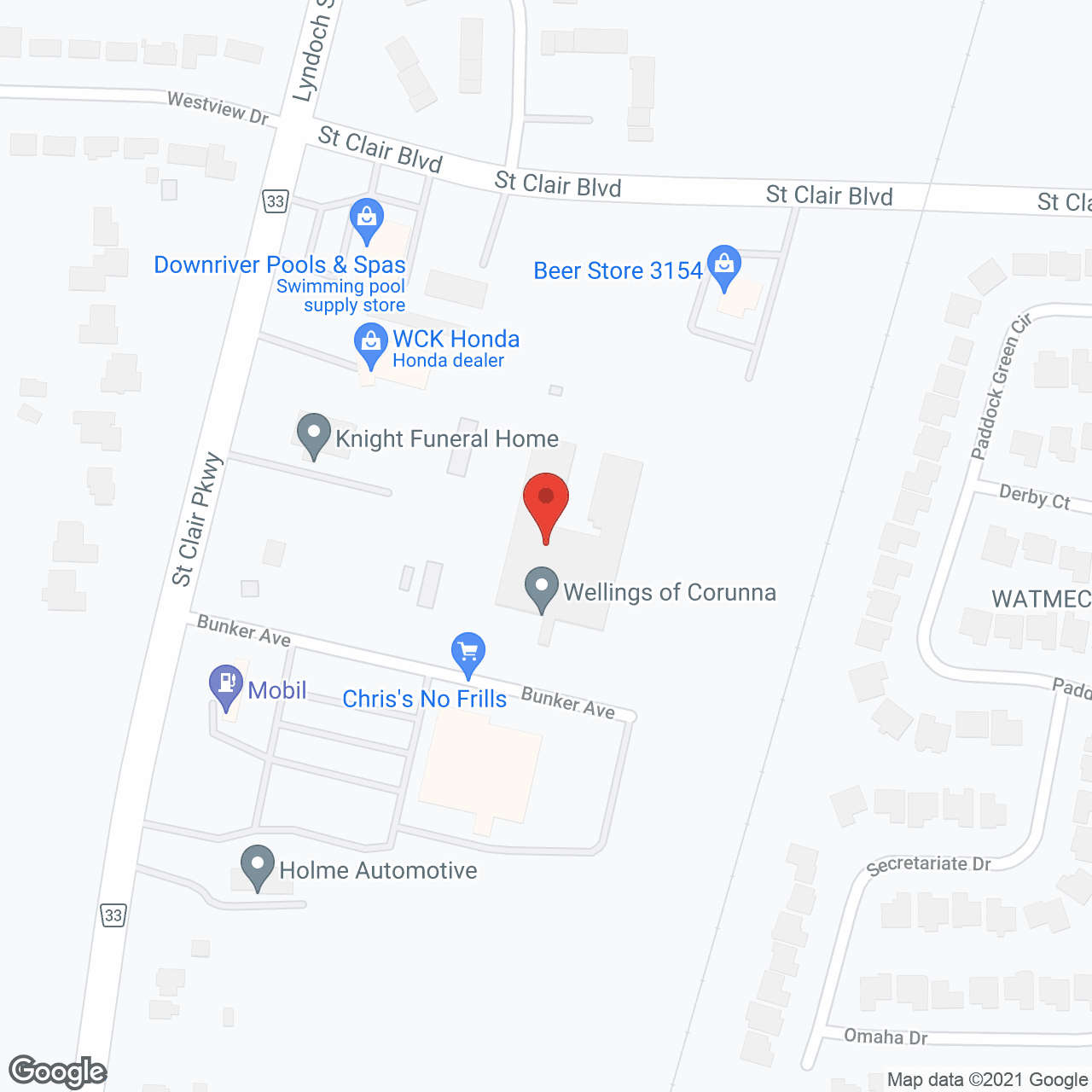 Map of the neighborhood around Wellings of Corunna Seniors Apts
