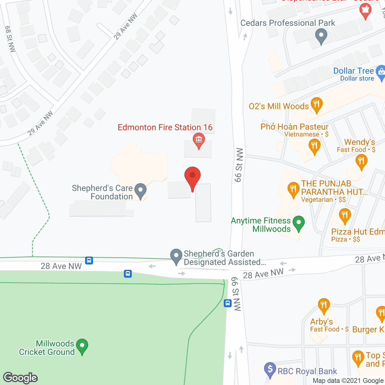 Map of the neighborhood around Shepherd's Gardens Millwoods
