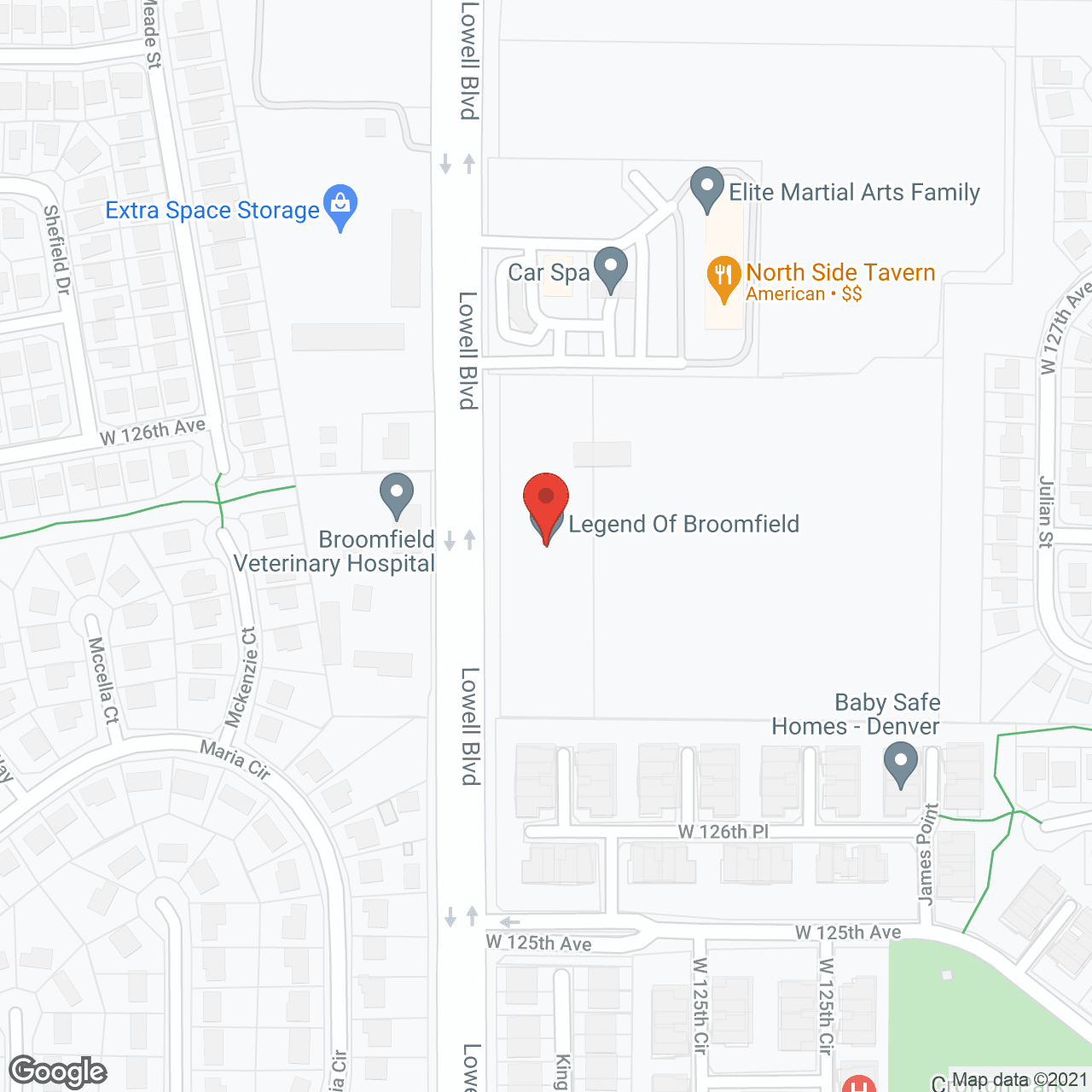 Map of the neighborhood around Legend at Broomfield