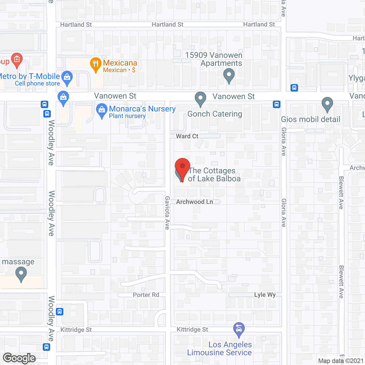 Map of the neighborhood around The Cottages of Lake Balboa 1