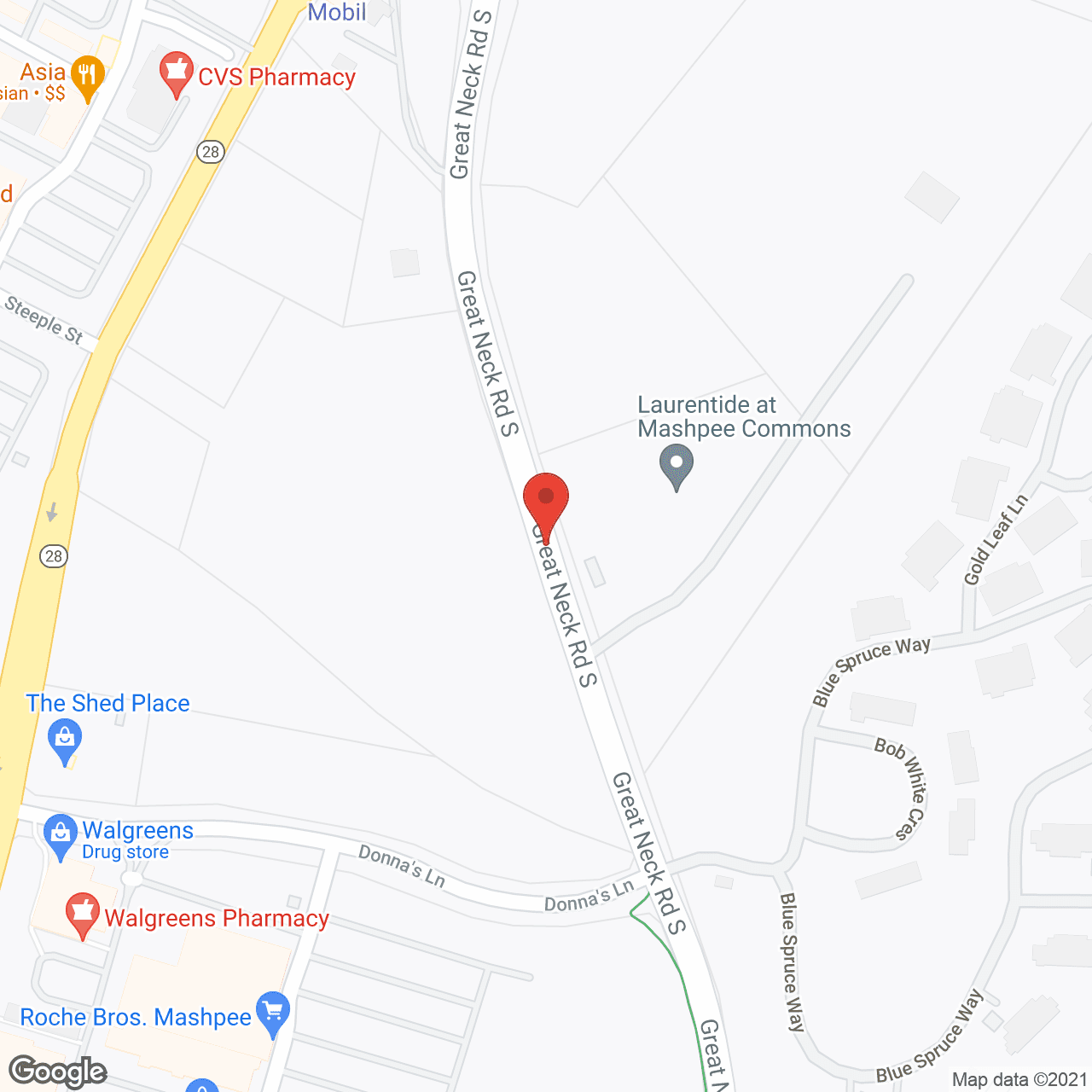 Map of the neighborhood around Laurentide at Mashpee Commons