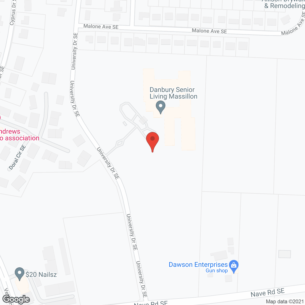 Map of the neighborhood around Danbury in Massillon