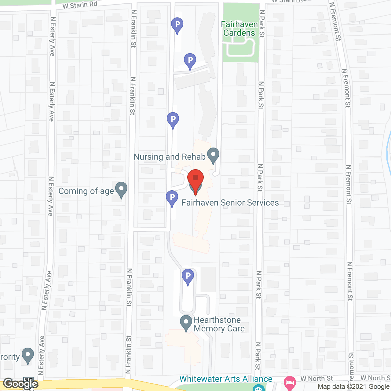 Map of the neighborhood around Fairhaven Senior Services, a CCRC