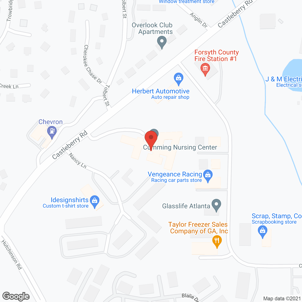 Map of the neighborhood around Cumming Nursing Center